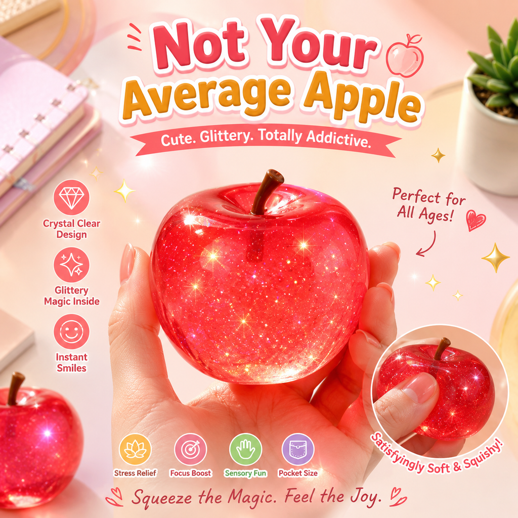Apple Squishy Stress Ball Realistic Fruit Squeeze Toy Sensory Fidget Toy for Anxiety Relief, ADHD & Hand Therapy