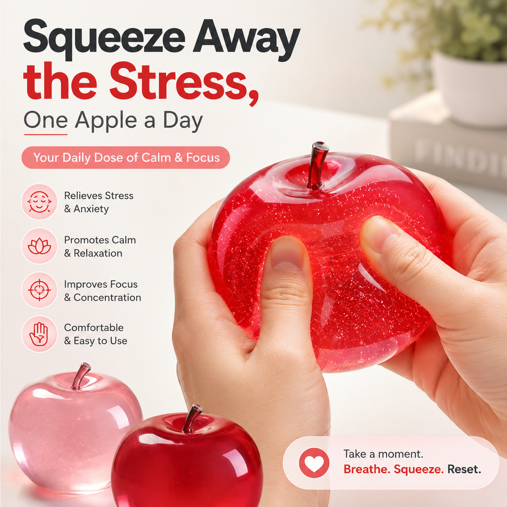 Apple Squishy Stress Ball Realistic Fruit Squeeze Toy Sensory Fidget Toy for Anxiety Relief, ADHD & Hand Therapy
