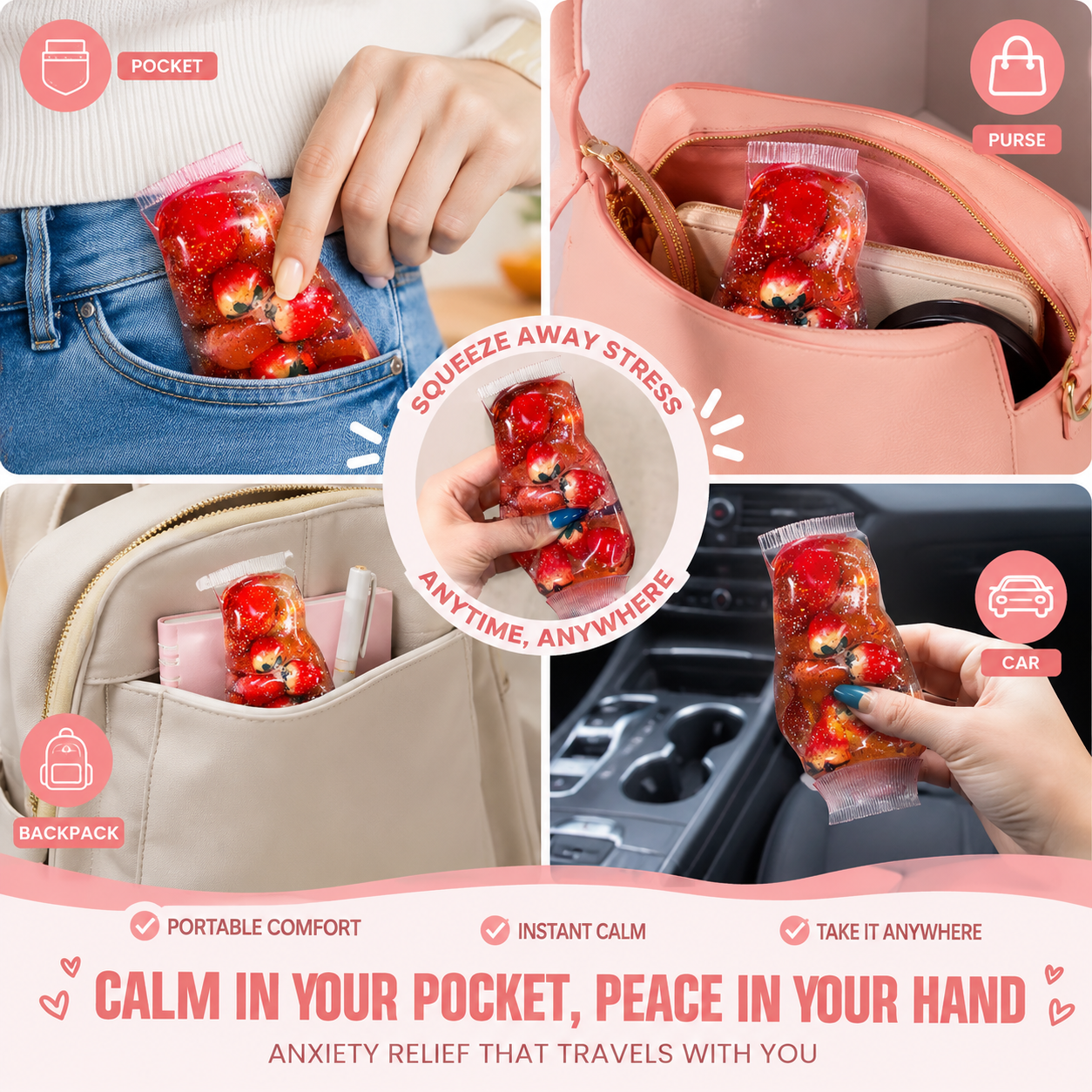 Fruit Squishy Gel Stress Ball Sensory Fidget Toy for Anxiety Relief Soft Squeeze Hand Therapy Toy for Kids & Adults