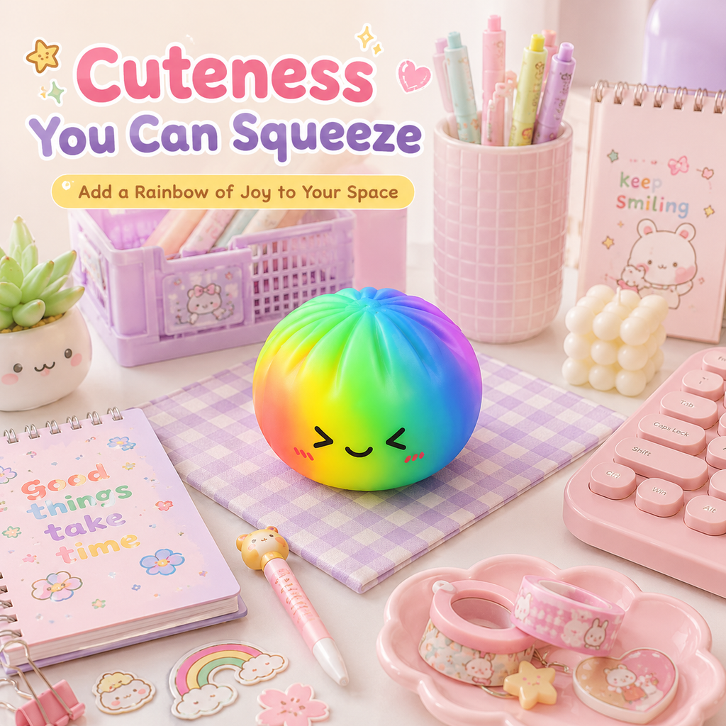 Rainbow Dumpling Squishy Stress Ball Kawaii Sensory Fidget Toy Soft Slow Rise Anxiety Relief Toy for Kids & Adults