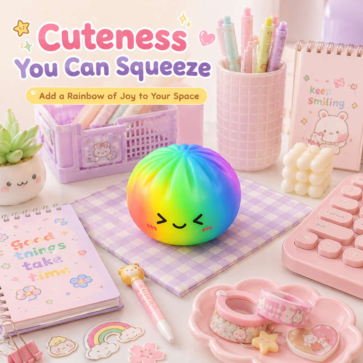 Rainbow Dumpling Squishy Stress Ball Kawaii Sensory Fidget Toy Soft Slow Rise Anxiety Relief Toy for Kids & Adults